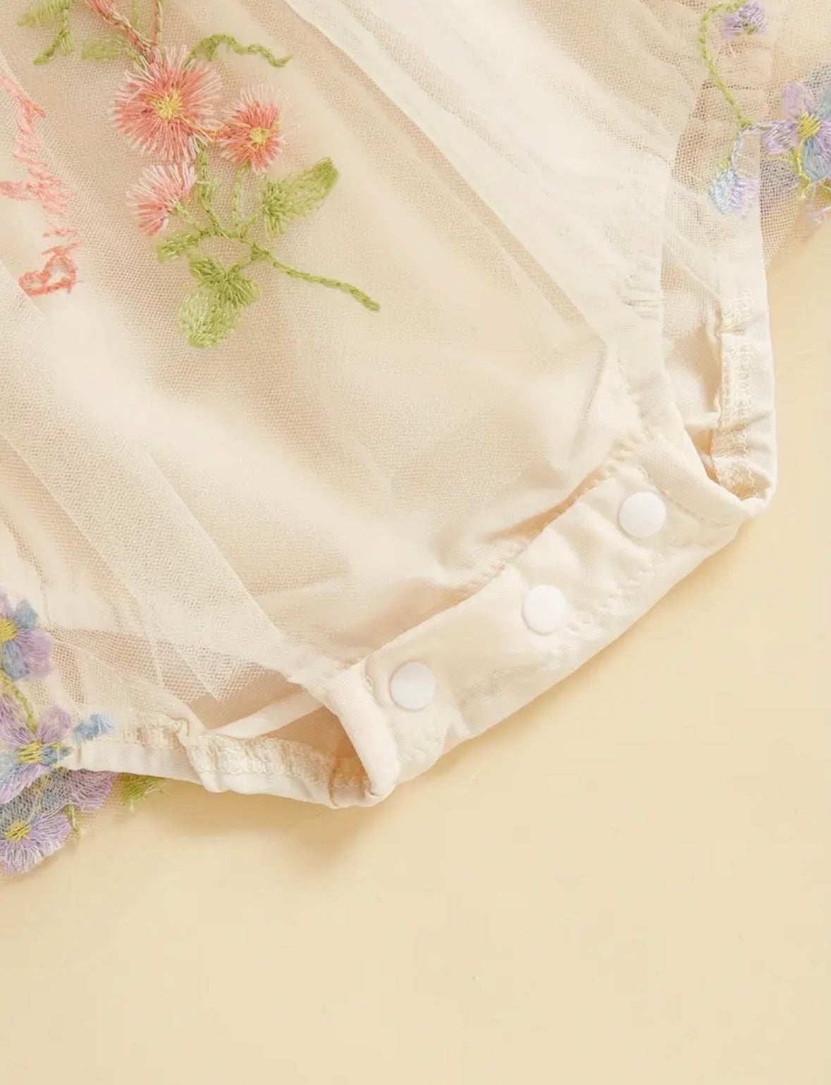 Embroidered Floral Tulle Baby Romper – Ivory, 3-6M