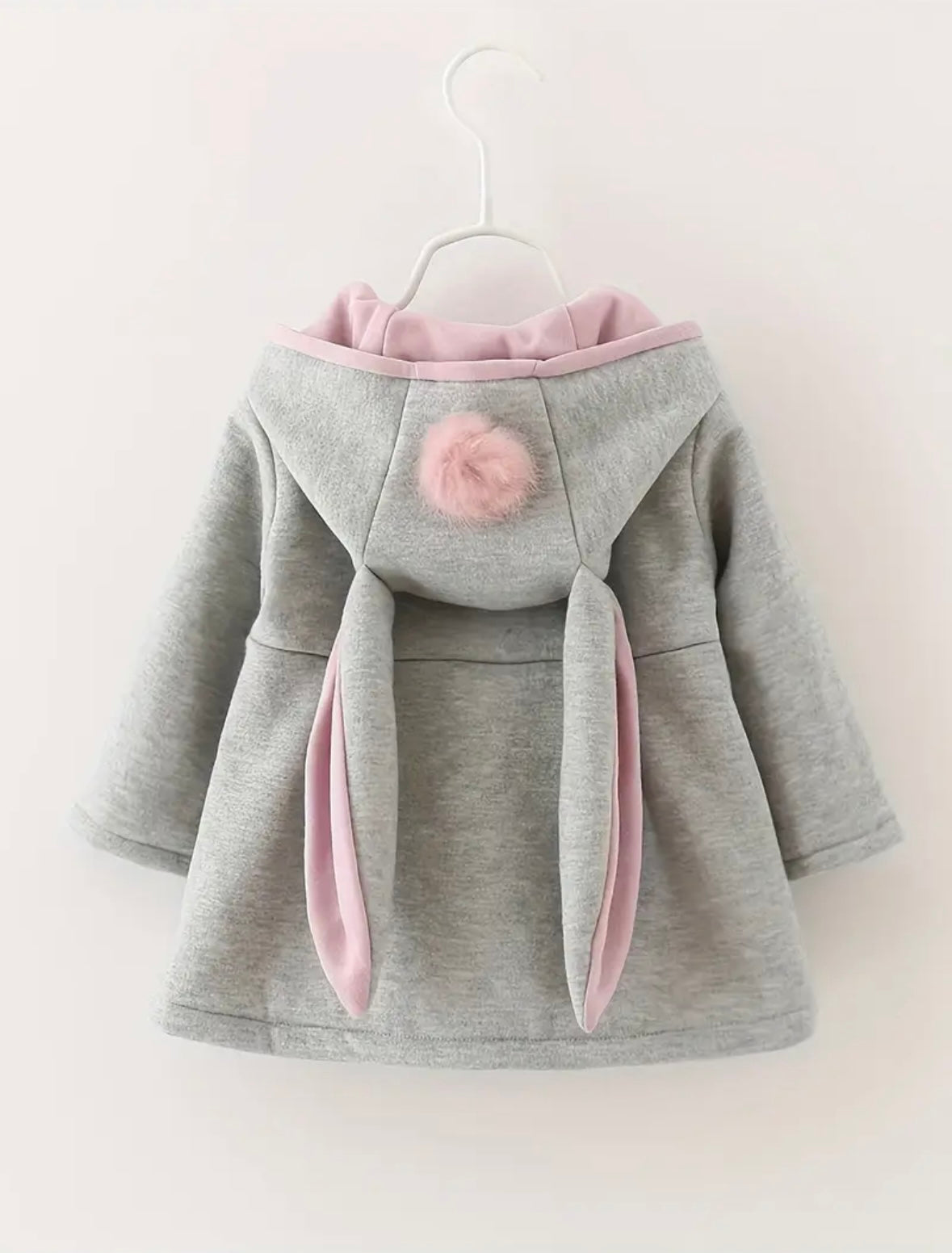Ultra-Soft Girls’ Hooded Coat with Pink Pom Poms – Size 4–5Y