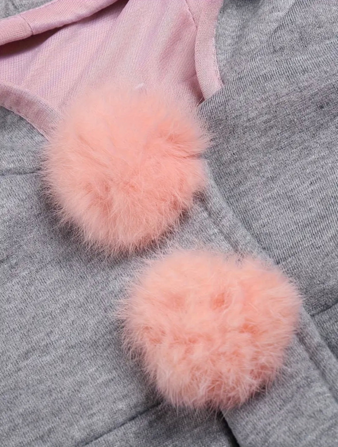 Ultra-Soft Girls’ Hooded Coat with Pink Pom Poms – Size 4–5Y