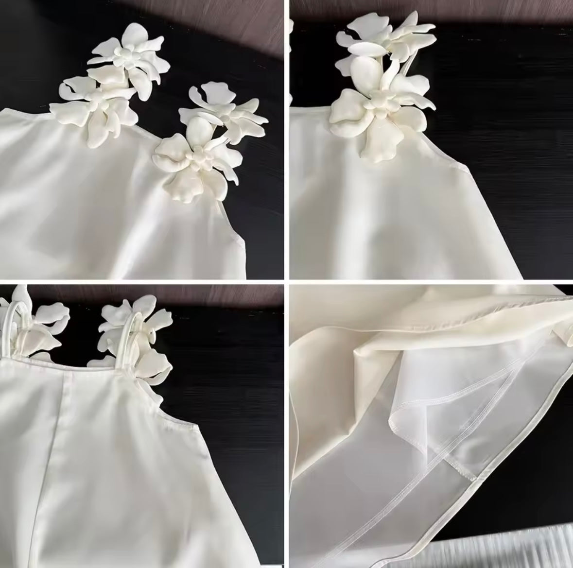 Girls Elegant White A-Line Dress with 3D Floral Shoulder Detail – Size 6