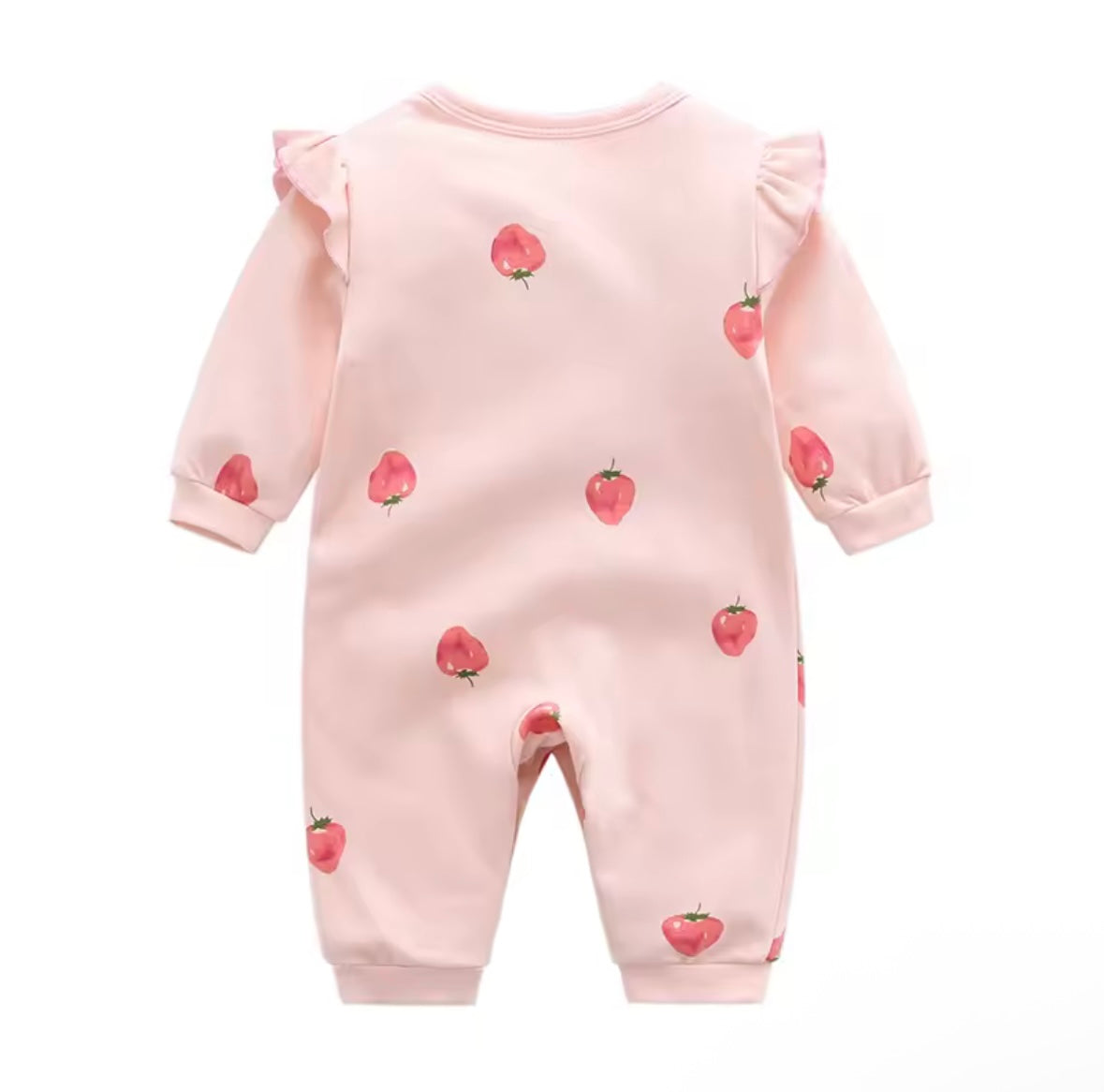 Baby Girl Strawberry Print Long Sleeve Romper. Size 0-3 months