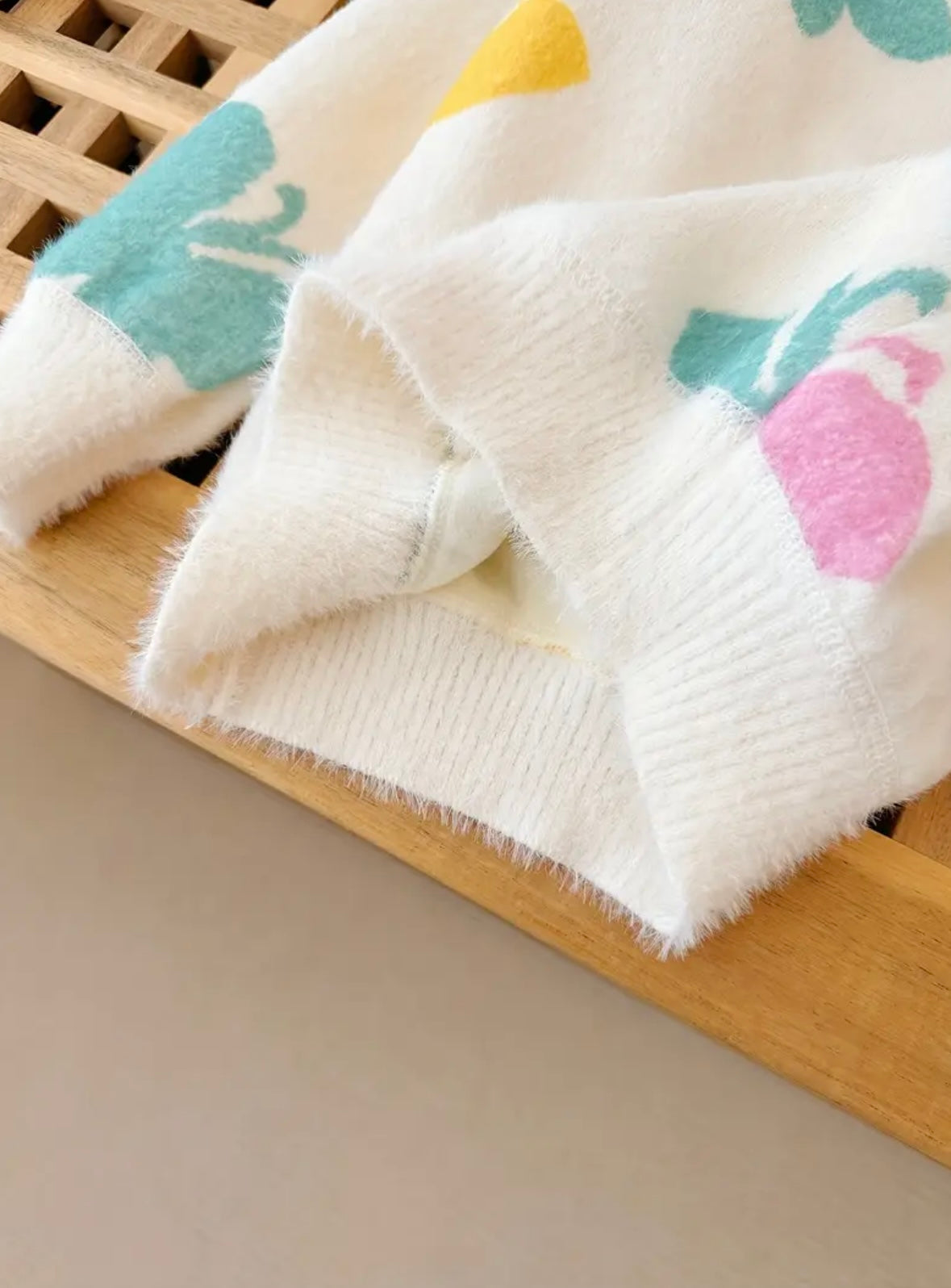 Girls’ Cozy Knit Sweater – White with Colorful Butterfly Print (Size 3–4 Years)