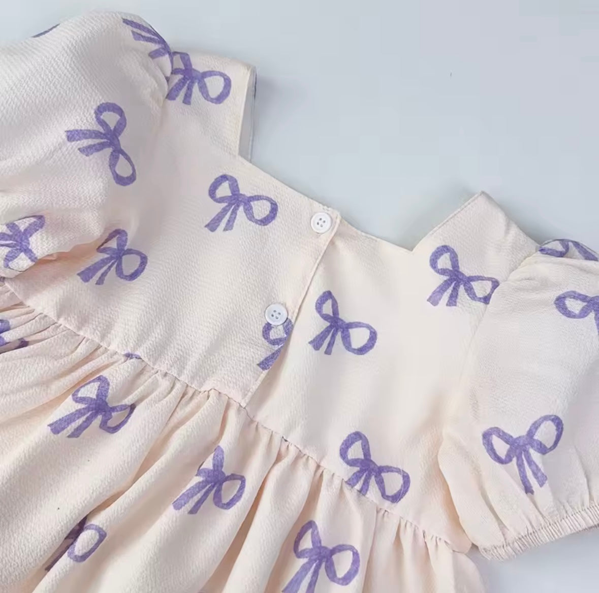 Toddler Girl Puff Sleeve Dress with Lavender Bow Print – Size 4Y