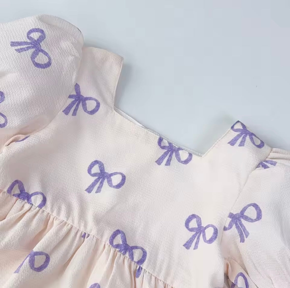 Toddler Girl Puff Sleeve Dress with Lavender Bow Print – Size 4Y