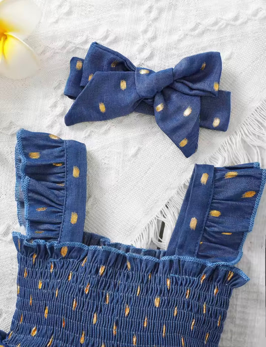 Baby Girl Denim Ruffle Dress & Matching Headband – 6-9 Months