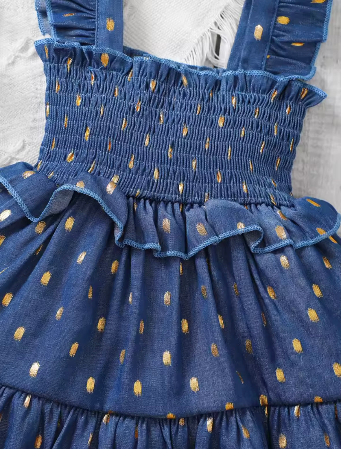 Baby Girl Denim Ruffle Dress & Matching Headband – 6-9 Months