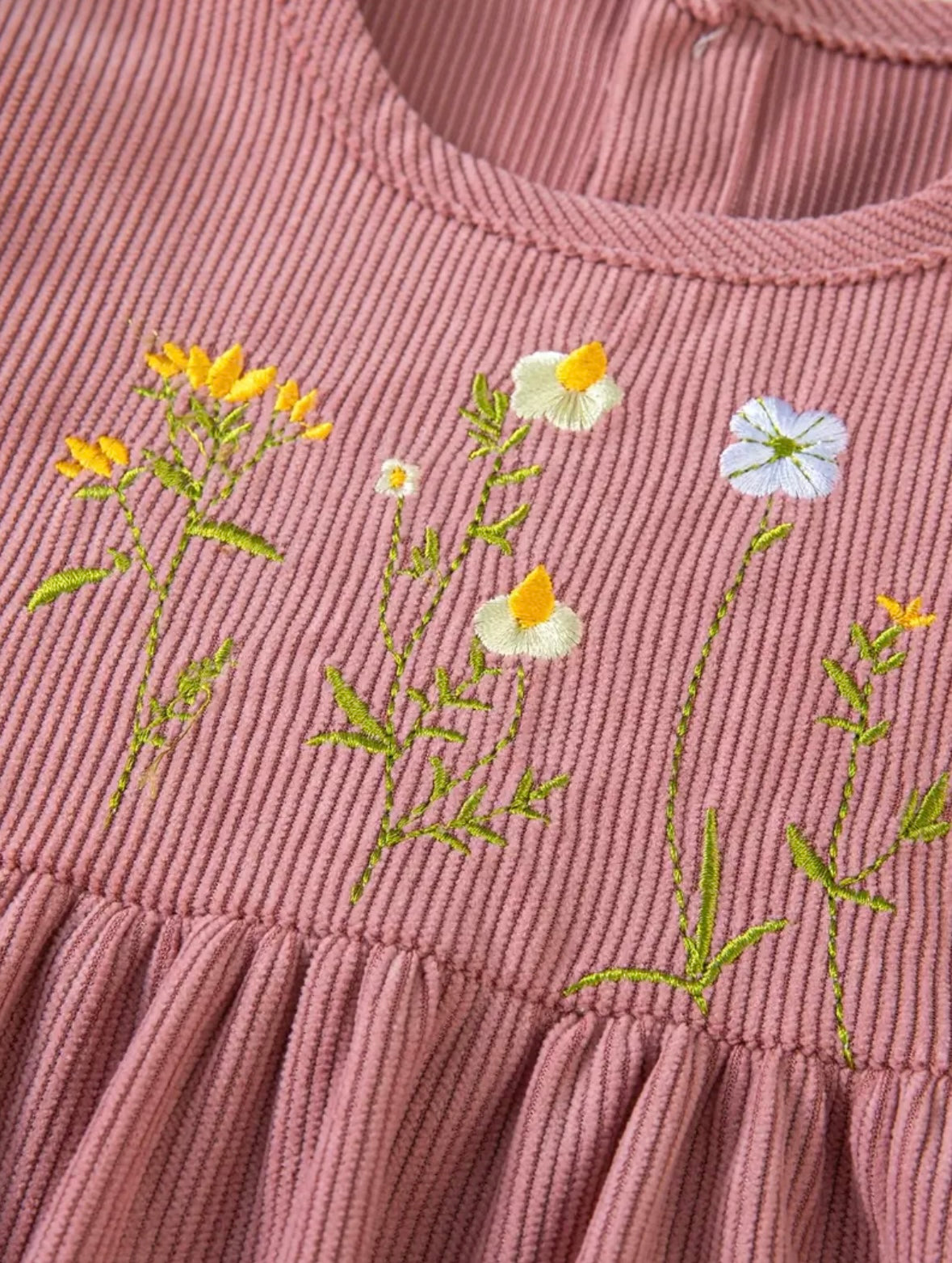 Girls Embroidered Corduroy Dress – Long Sleeve. Available sizes (3-4Y) and (4-5Y)
