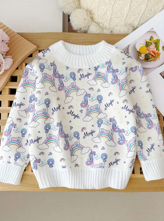Girls Unicorn Sweater – Rainbow & Magic Print available in sizes (2-3Y) and(3–4Y)