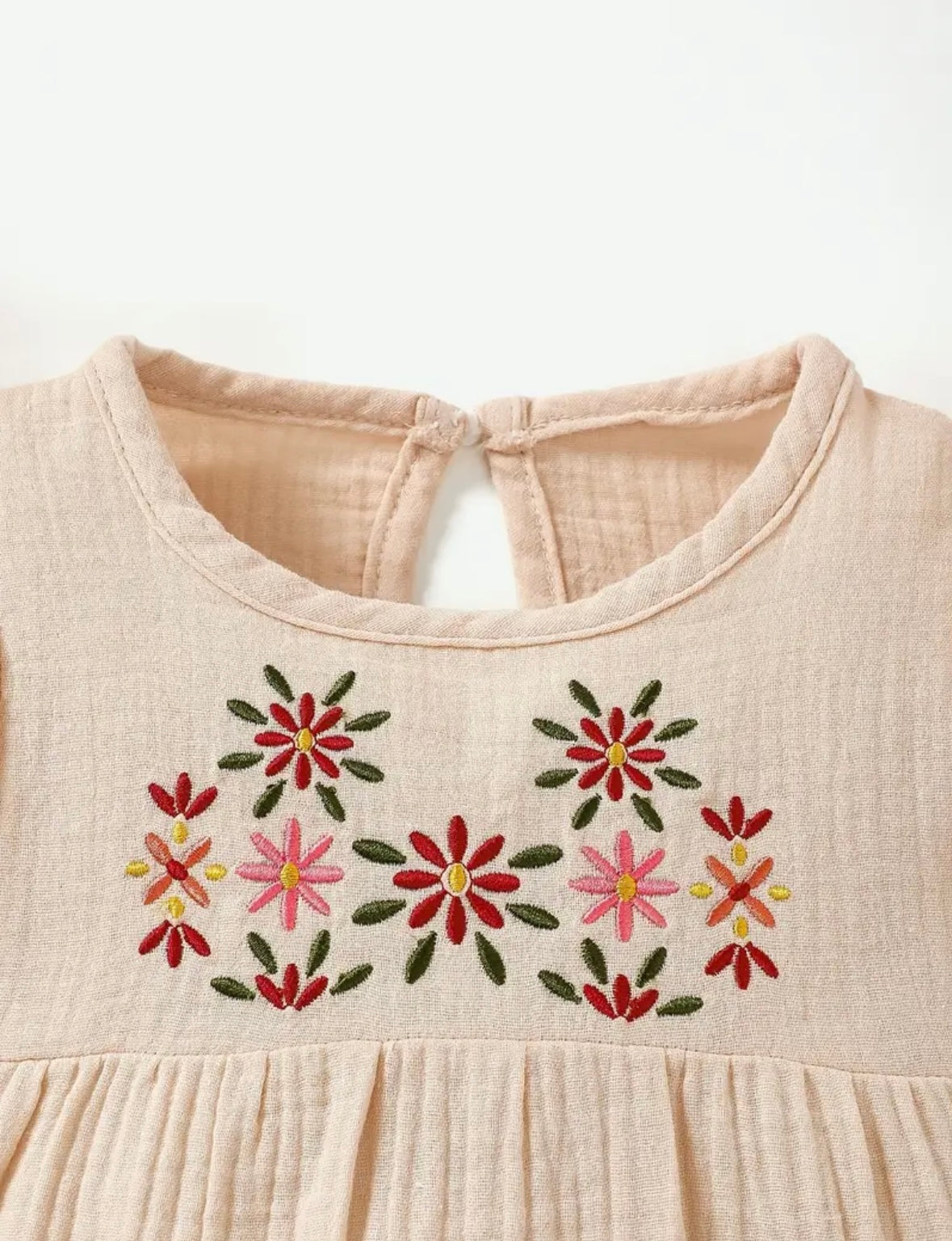 Baby Girl Flutter Sleeve Romper – Embroidered Floral  sizes (1-3 months) and (6–9M) are available