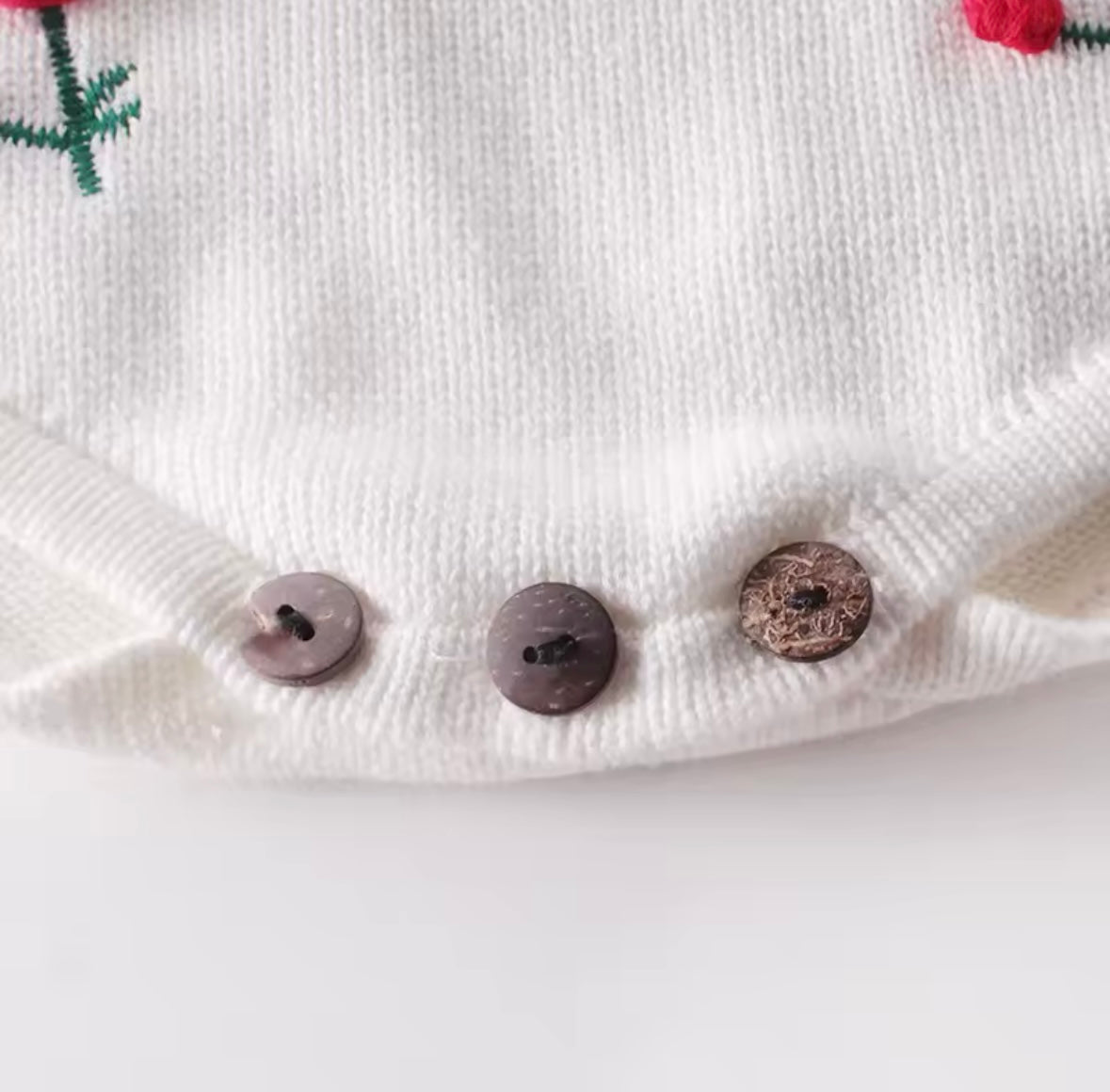 Baby Girl Knit Bodysuit – White with Cherry Embroidery (3–6M)