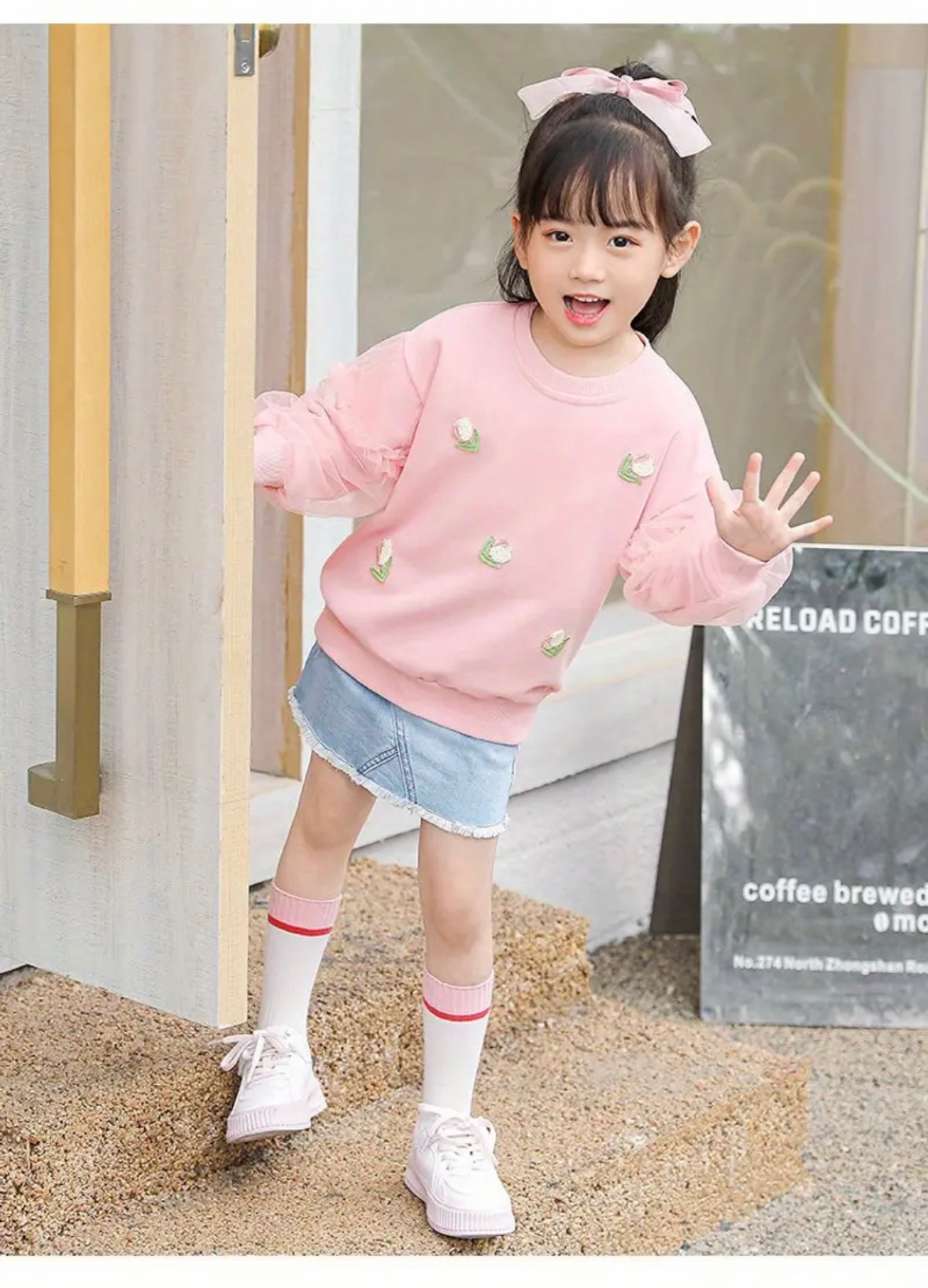 Girls Pink Sweater – Embroidered Tulip Design (3–4Y)