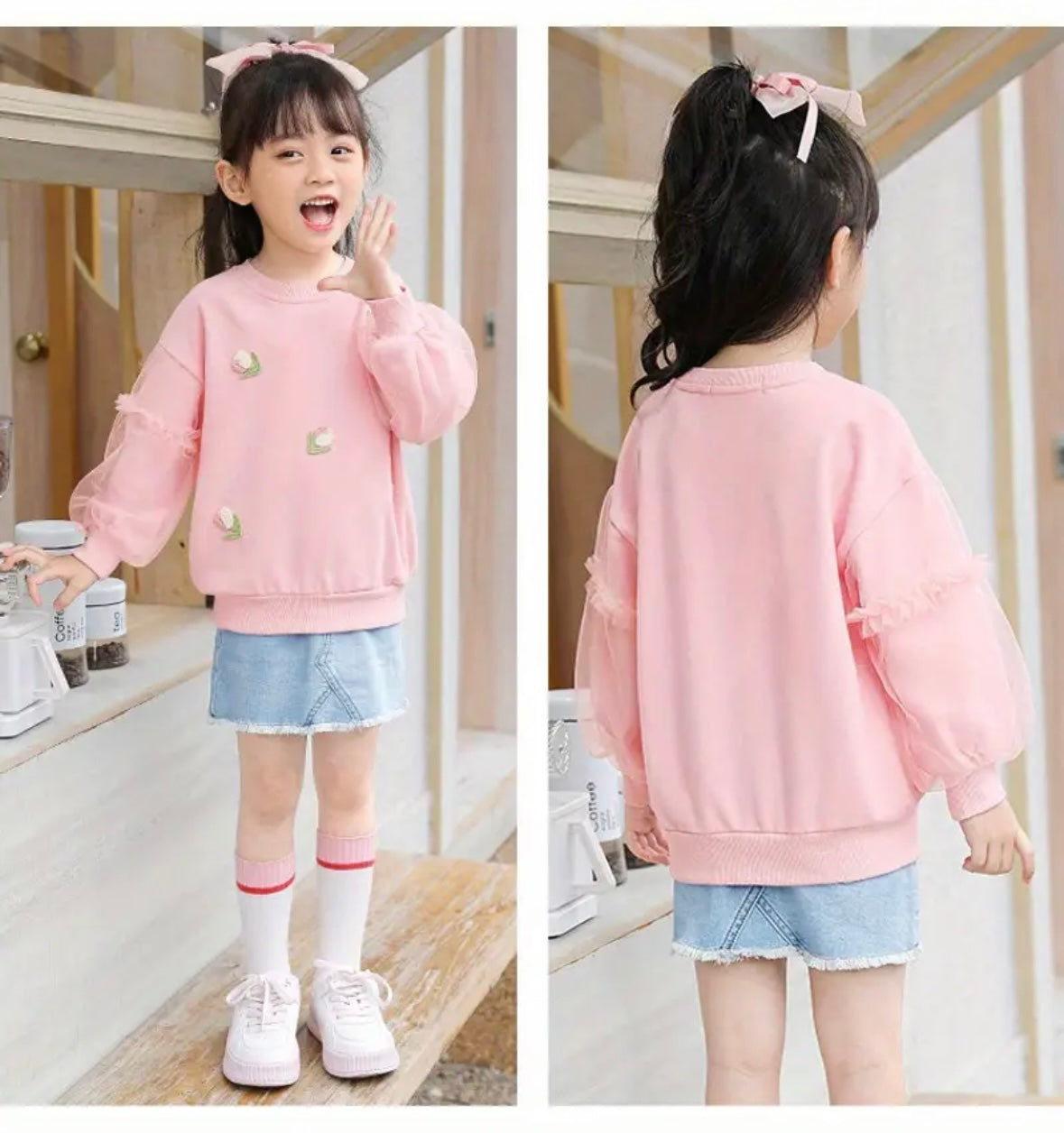 Girls Pink Sweater – Embroidered Tulip Design (3–4Y)