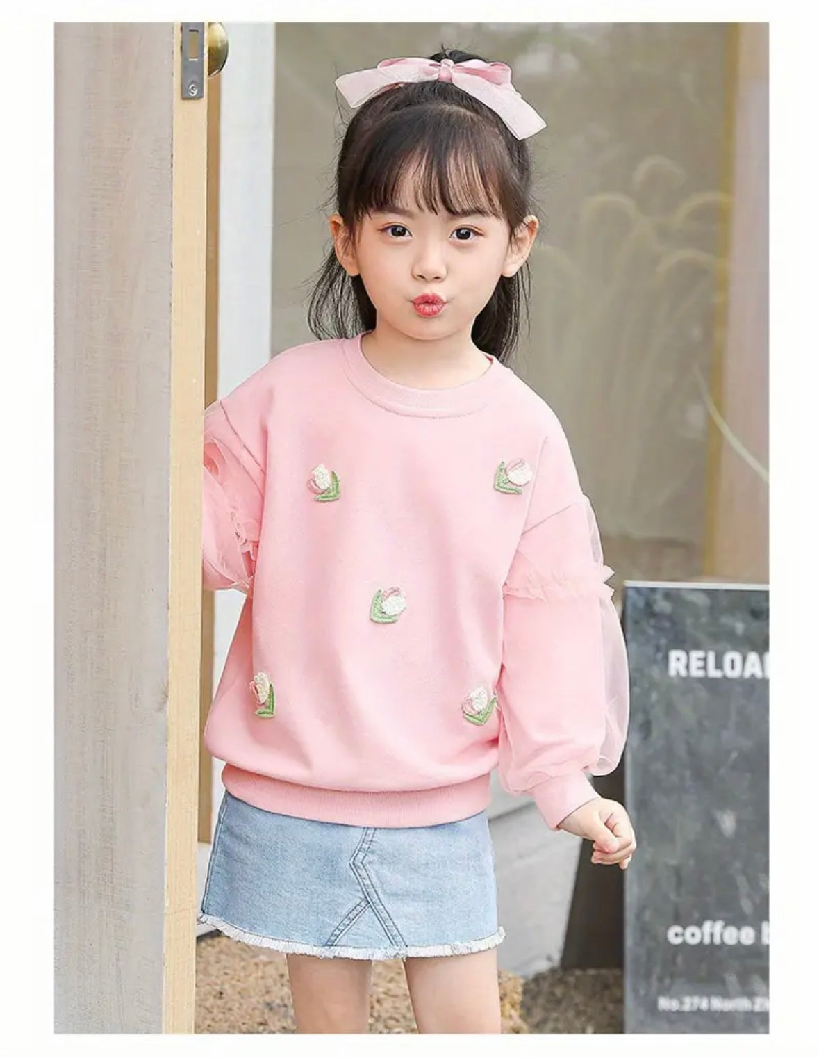 Girls Pink Sweater – Embroidered Tulip Design (3–4Y)