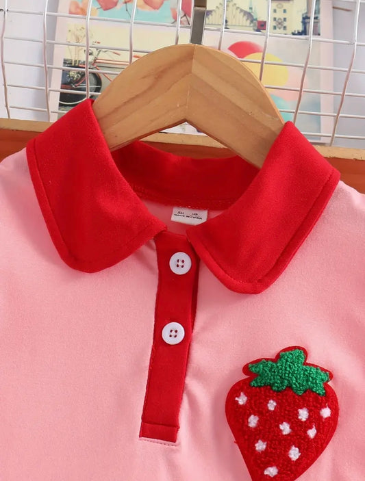 Pink Strawberry Polo Ruffle Dress – 1–2Y
