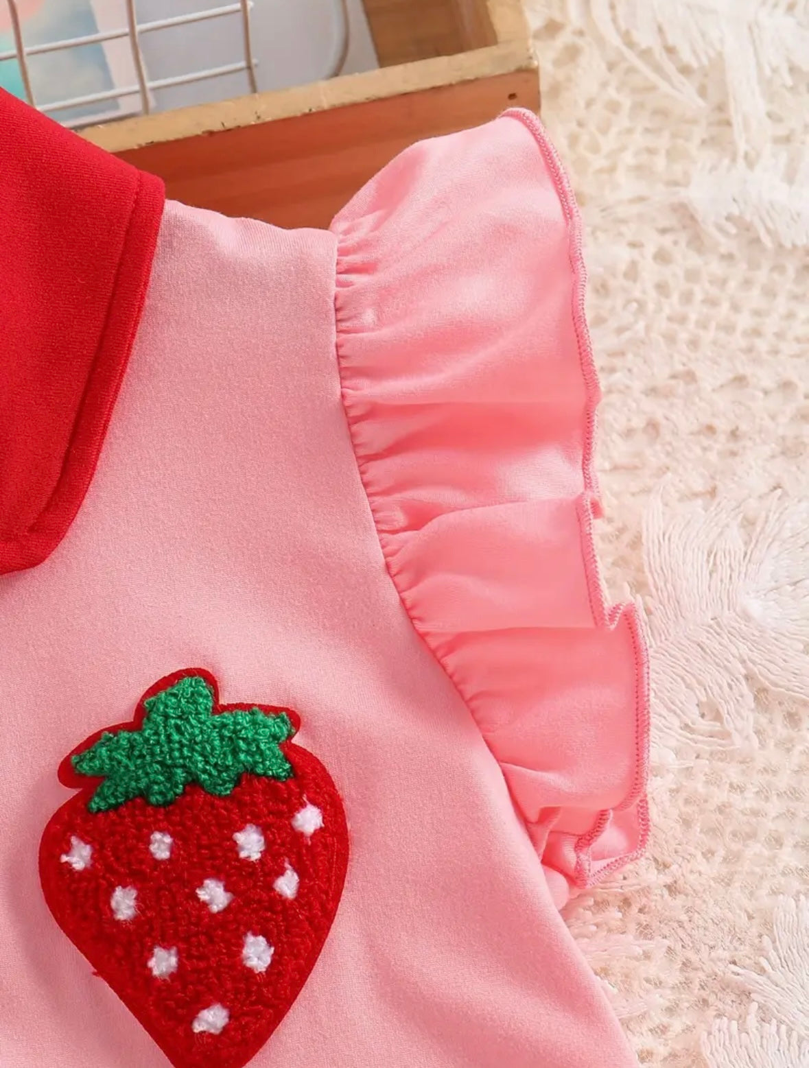 Pink Strawberry Polo Ruffle Dress – 1–2Y