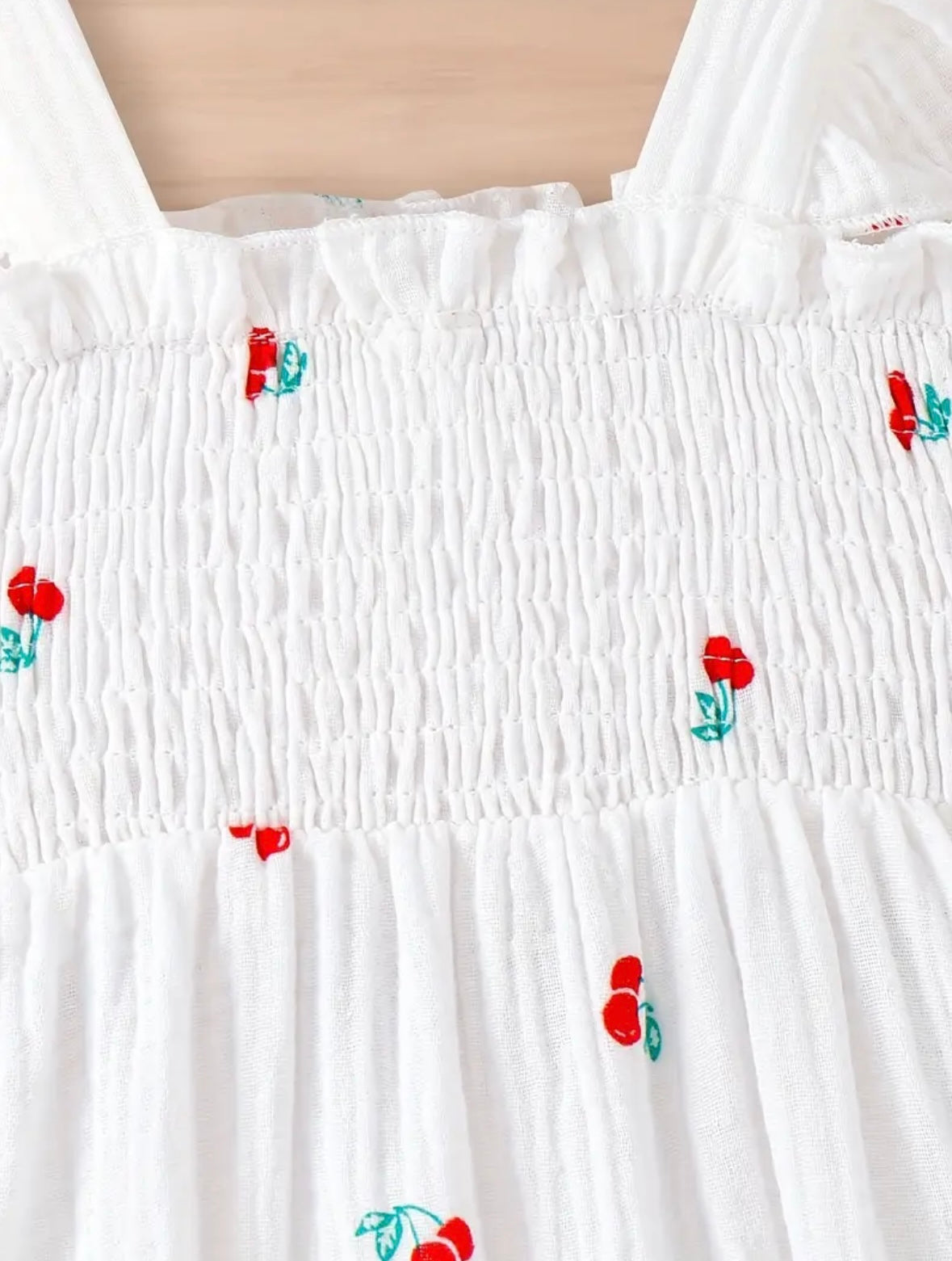 White Cherry Embroidered Ruffle Dress – 4Y