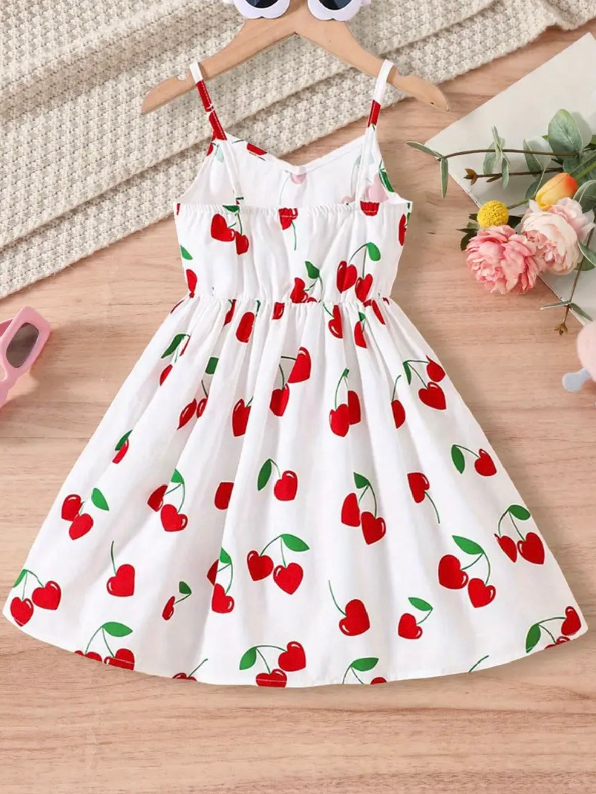 Girls Cherry Print Sundress – Summer Sleeveless Dress (Size 4Y)