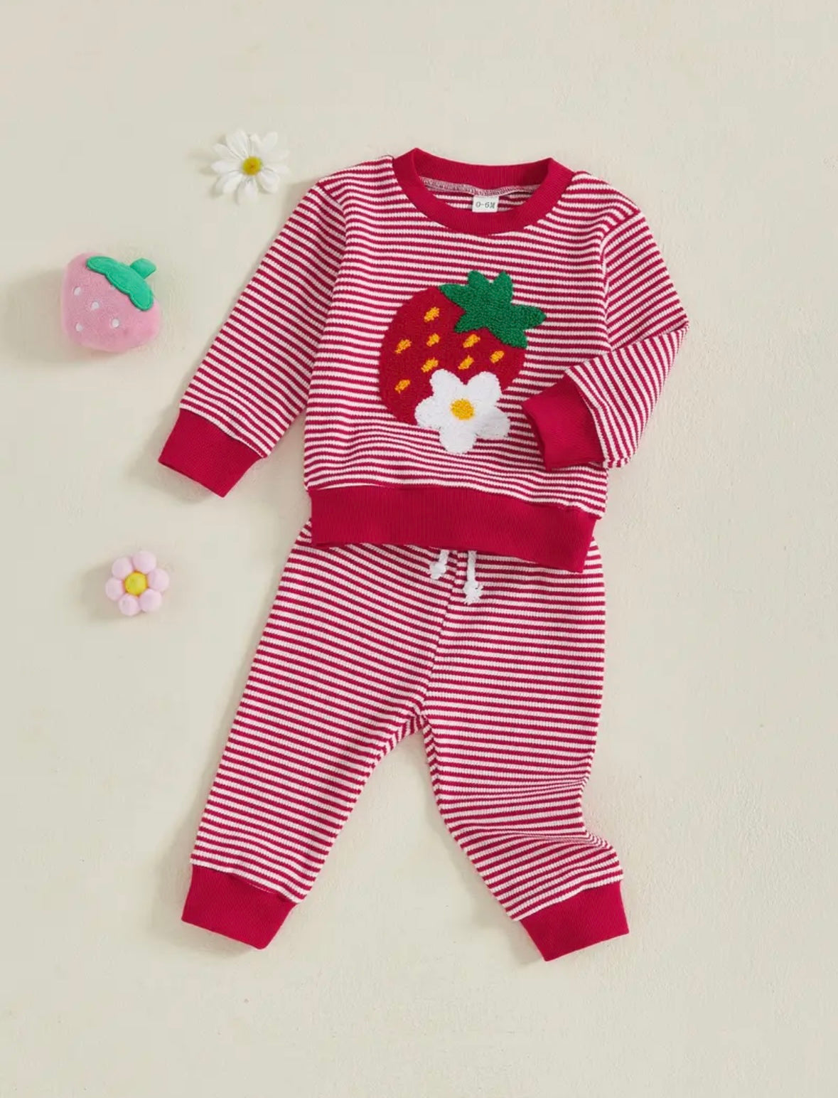 Baby Strawberry Knit Outfit – 2 Piece Sweater & Pants Set (6–12M)