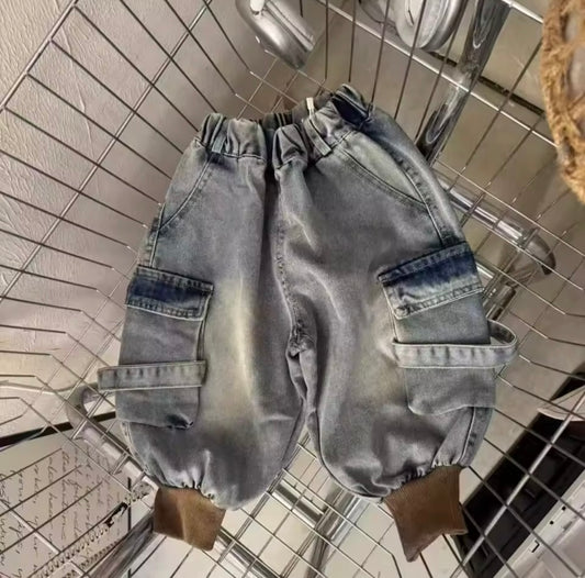 Premium Unisex Cargo Denim Joggers – 18–24 Months