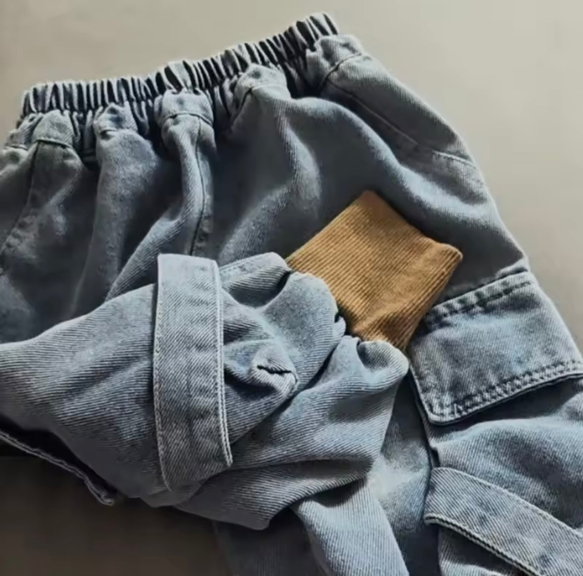 Premium Unisex Cargo Denim Joggers – 18–24 Months