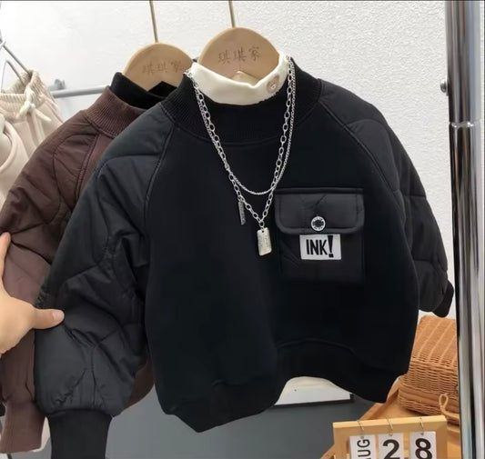 Elevated Streetwear Boys Quilted Sweatshirt – Size 5-6