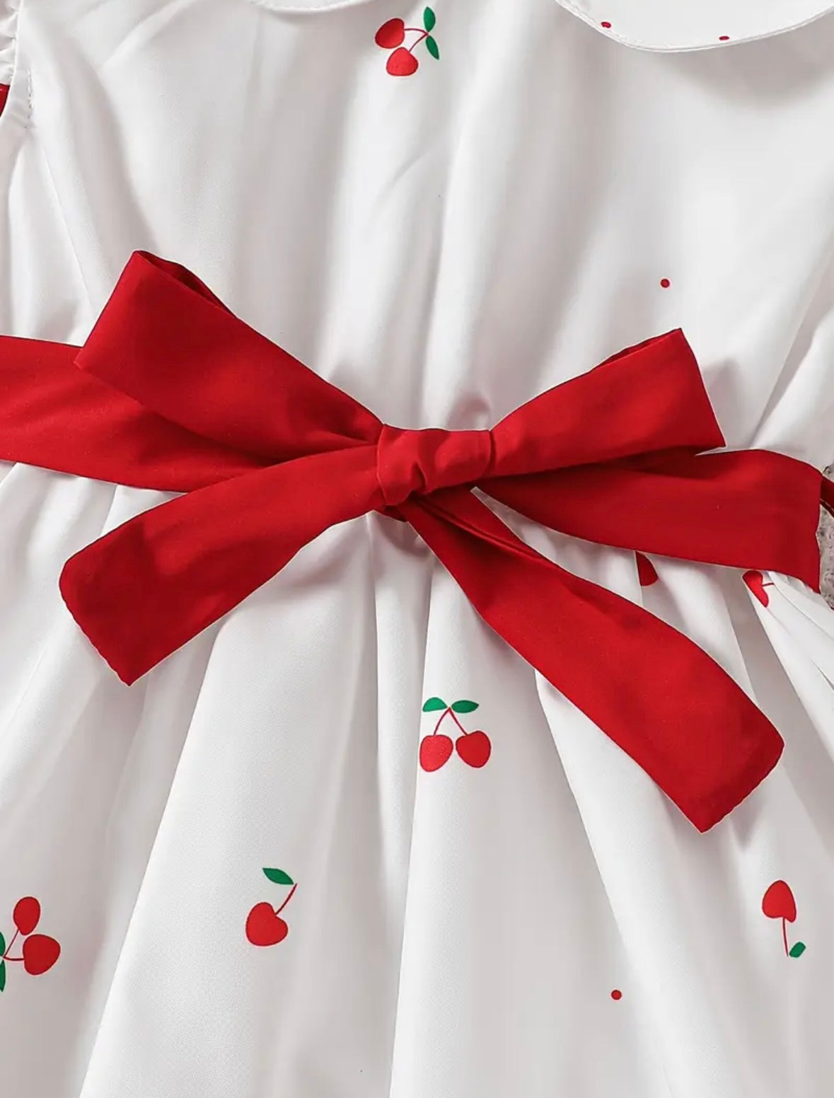 Cherry Blossom Toddler Dress – 18-24 Months | White & Red Vintage Style with Bow