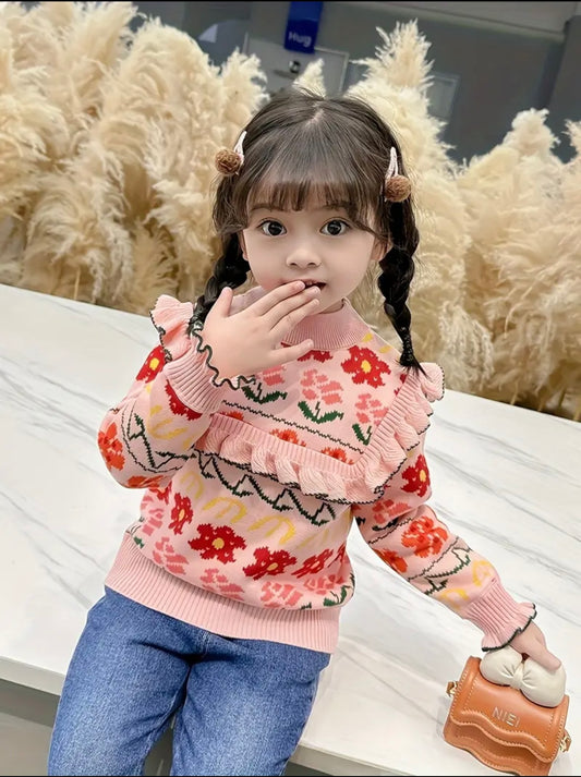 Girls Premium Knit Floral Sweater | Sizes Available:  18-24M, 2T-3T,and 3T–4T