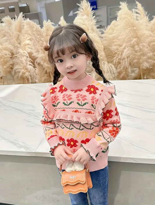 Girls Premium Knit Floral Sweater | Sizes Available:  18-24M, 2T-3T,and 3T–4T