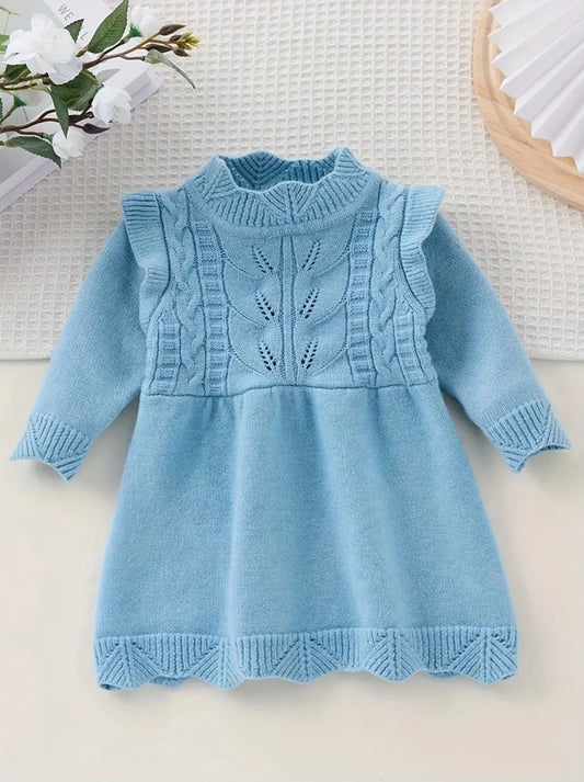 Baby Girl Knit Sweater Dress – Sky Blue | Size 3-4Y