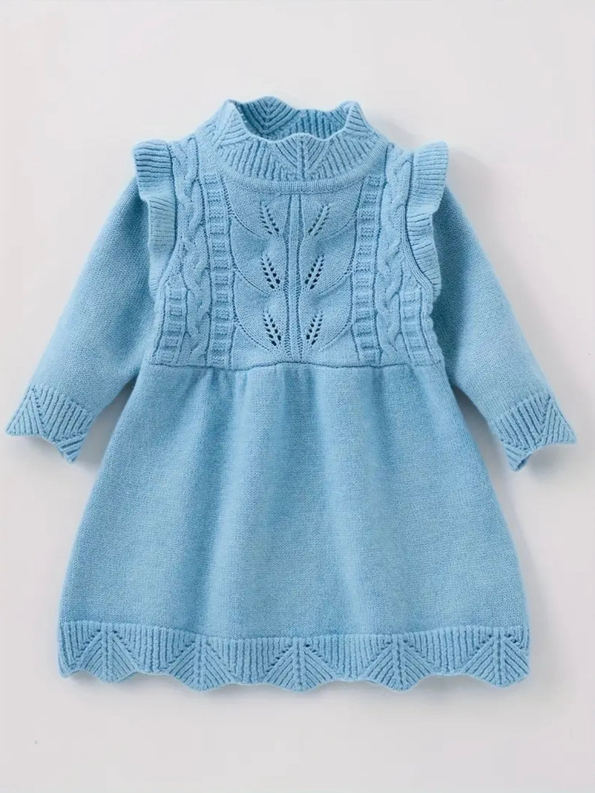 Baby Girl Knit Sweater Dress – Sky Blue | Size 3-4Y