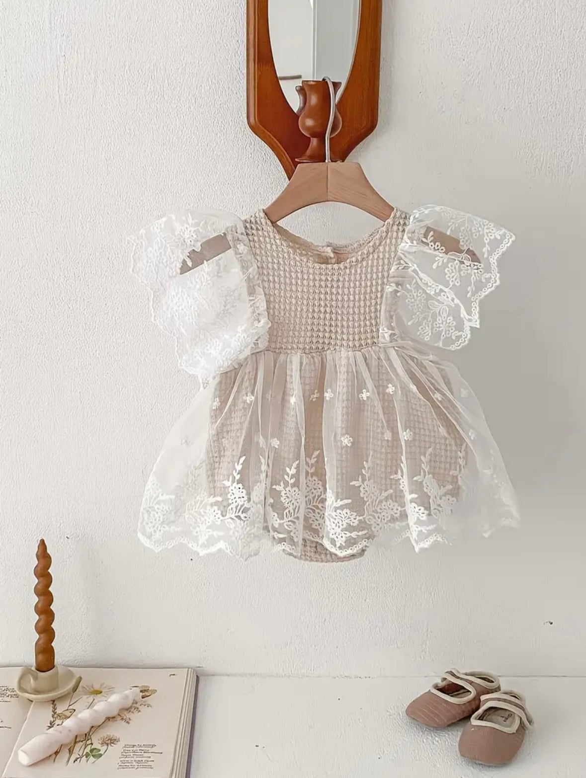 Angel Wings Lace Baby Romper Dress – Size 66 (3-6Months) | Premium Crochet & Tulle