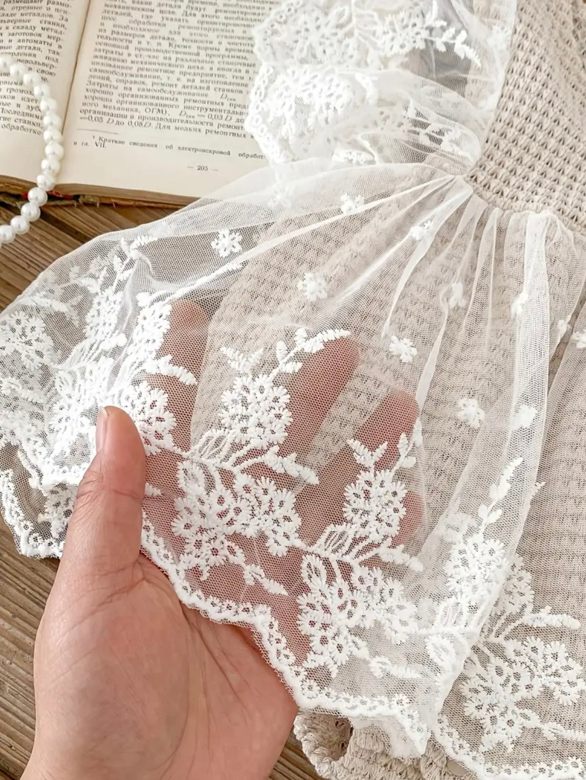 Angel Wings Lace Baby Romper Dress – Size 66 (3-6Months) | Premium Crochet & Tulle