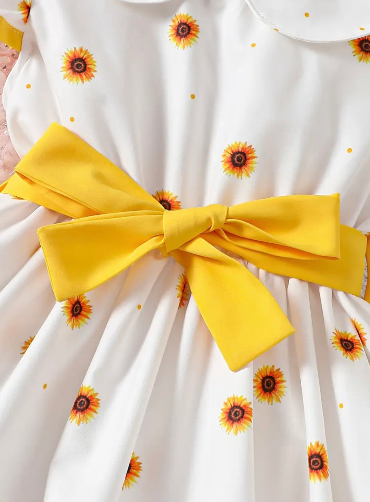 Sunflower Puff Sleeve Dress with Bow – Size 2–3Y