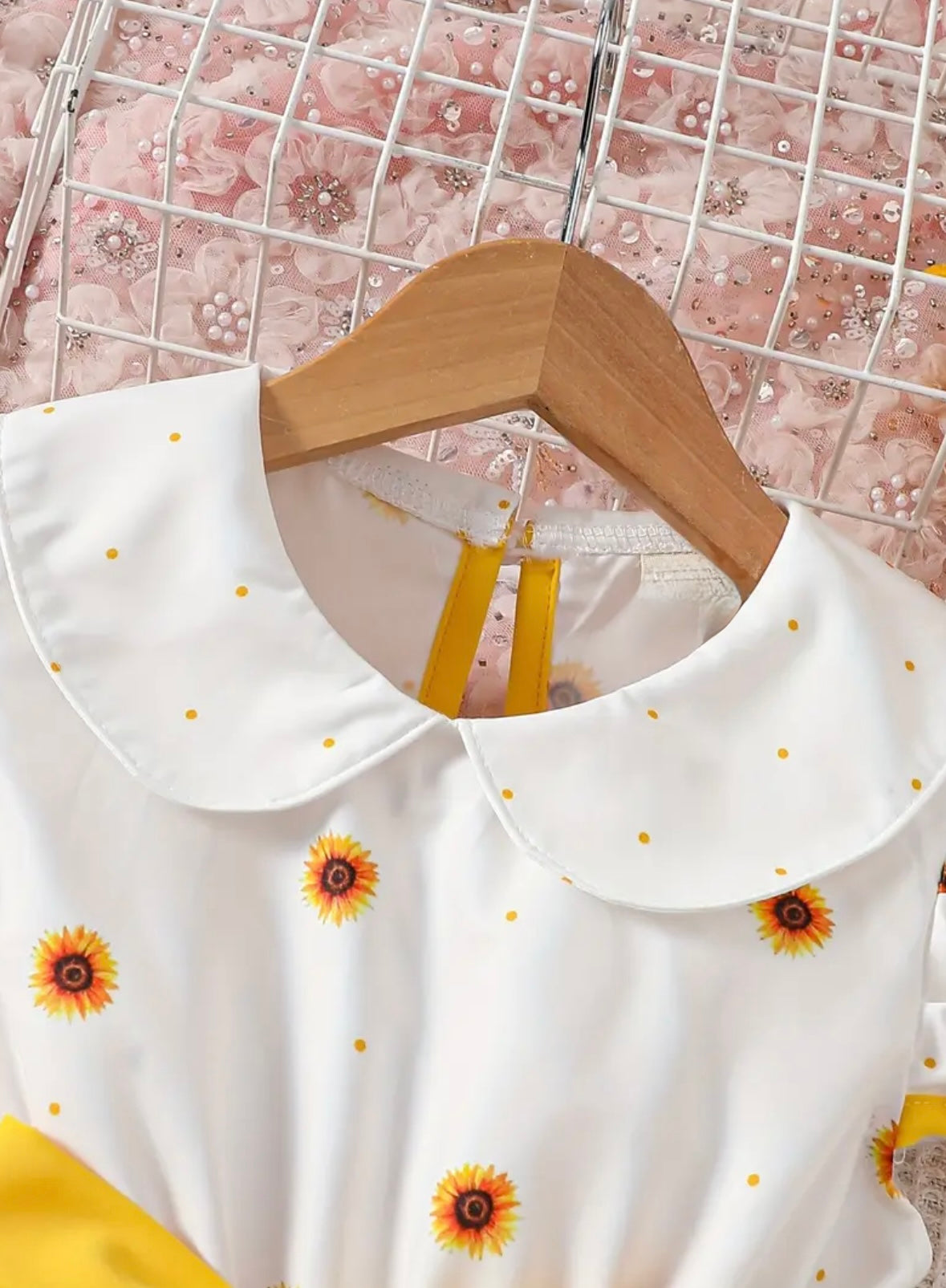 Sunflower Puff Sleeve Dress with Bow – Size 2–3Y