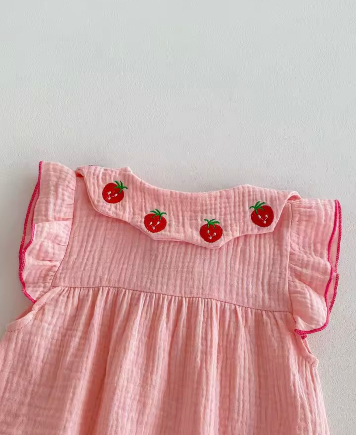 Strawberry Embroidered Muslin Cotton Romper with Headband – Baby Girl 0–3M