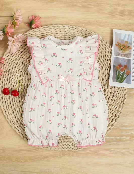 Baby Girl Ruffle Floral Romper – 3–6 Months