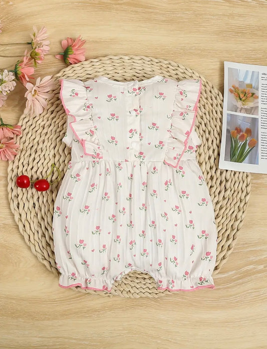 Baby Girl Ruffle Floral Romper – 3–6 Months