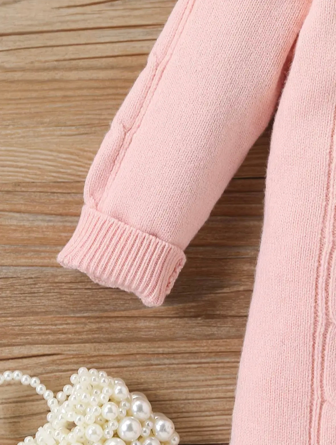 Baby Girl Knit Romper – Pink Embroidered Flowers (0–3M)