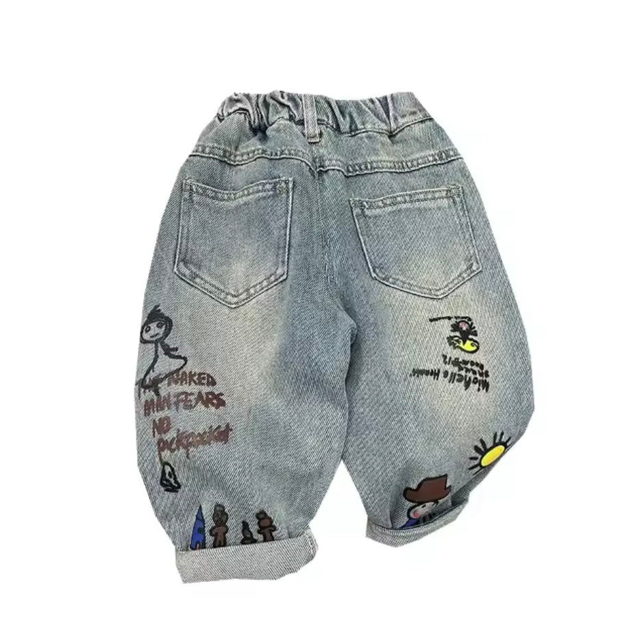 Premium Kids’ Graffiti Denim Jeans – Sizes 18–24M & 2–3Y