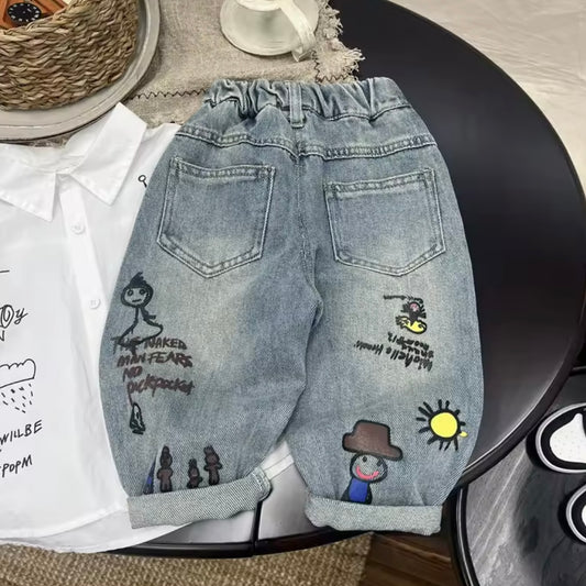 Premium Kids’ Graffiti Denim Jeans – Sizes 18–24M & 2–3Y