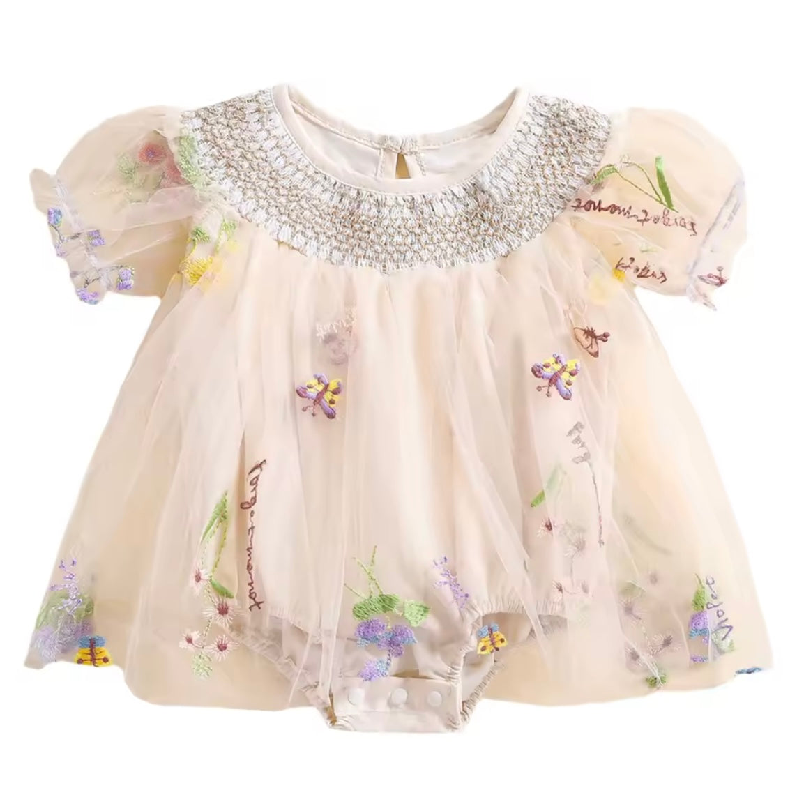 ✨ Baby Girl Embroidered Tulle Romper Dress | Size 3-6M | Luxury Butterfly & Floral Design