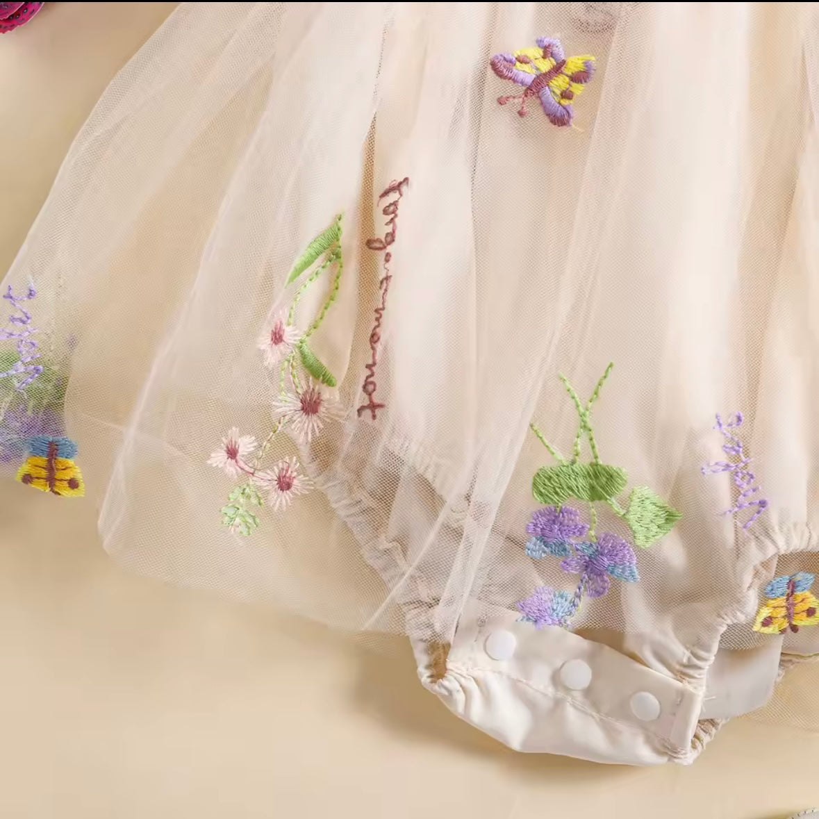 ✨ Baby Girl Embroidered Tulle Romper Dress | Size 3-6M | Luxury Butterfly & Floral Design