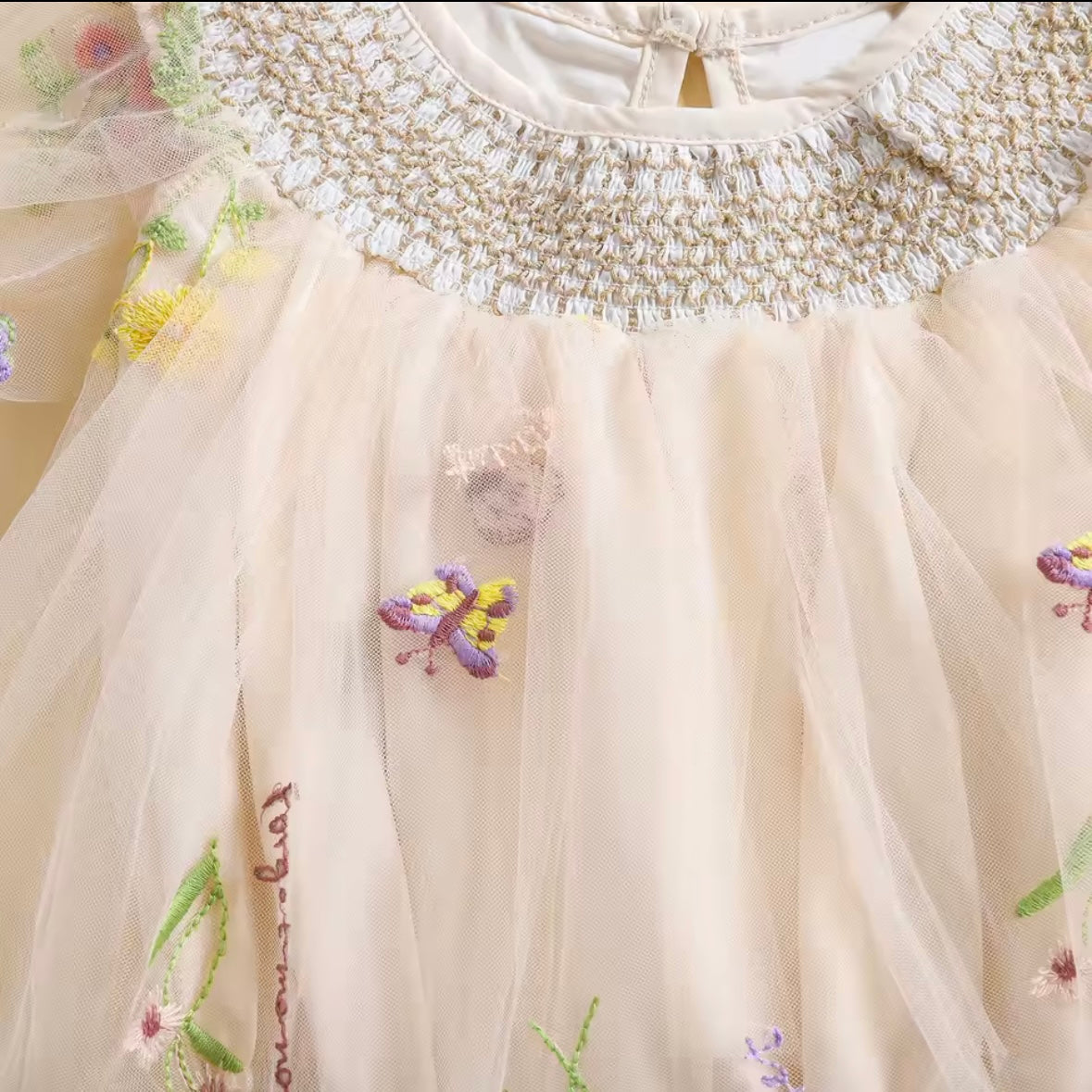 ✨ Baby Girl Embroidered Tulle Romper Dress | Size 3-6M | Luxury Butterfly & Floral Design
