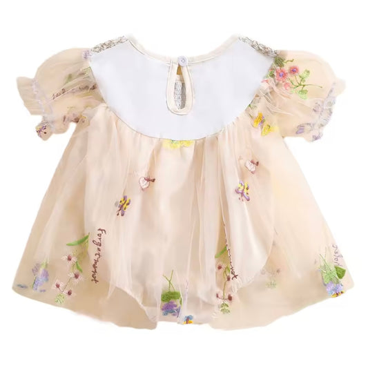 ✨ Baby Girl Embroidered Tulle Romper Dress | Size 3-6M | Luxury Butterfly & Floral Design