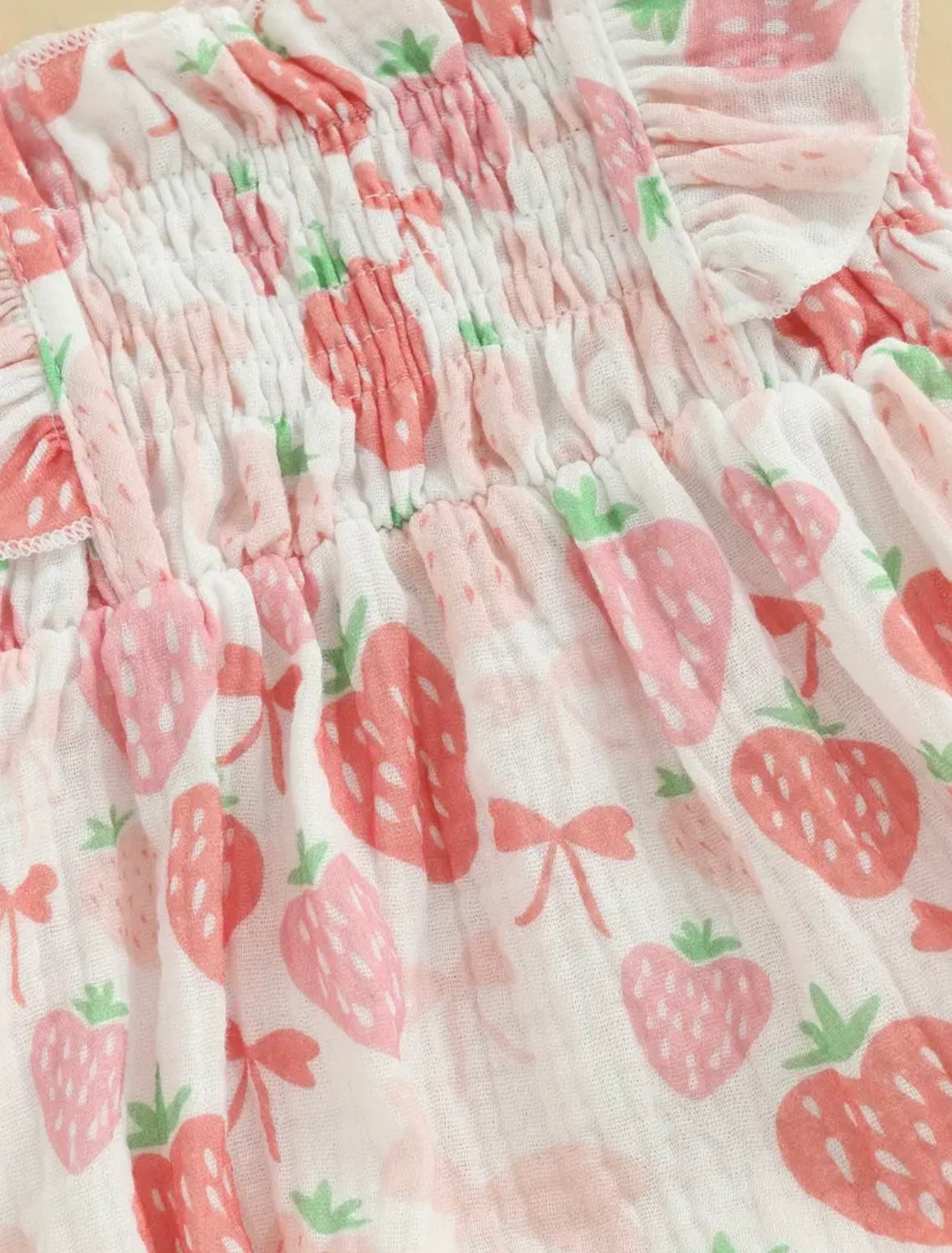 🍓 Baby Girl Strawberry Ruffle Romper with Matching Bow Headband – Size 0–3M