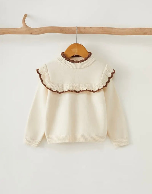 Cream Ruffle Knit Sweater | Premium Quality Girls’ Pullover (Size 3T–4T)