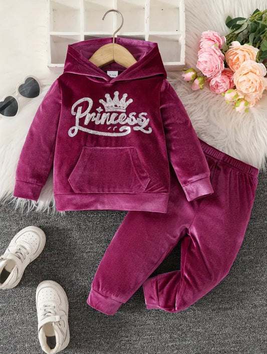 Velvet “Princess” Hoodie & Jogger Set | Baby Girls Tracksuit AVAILABLE IN SIZES: 18-24m