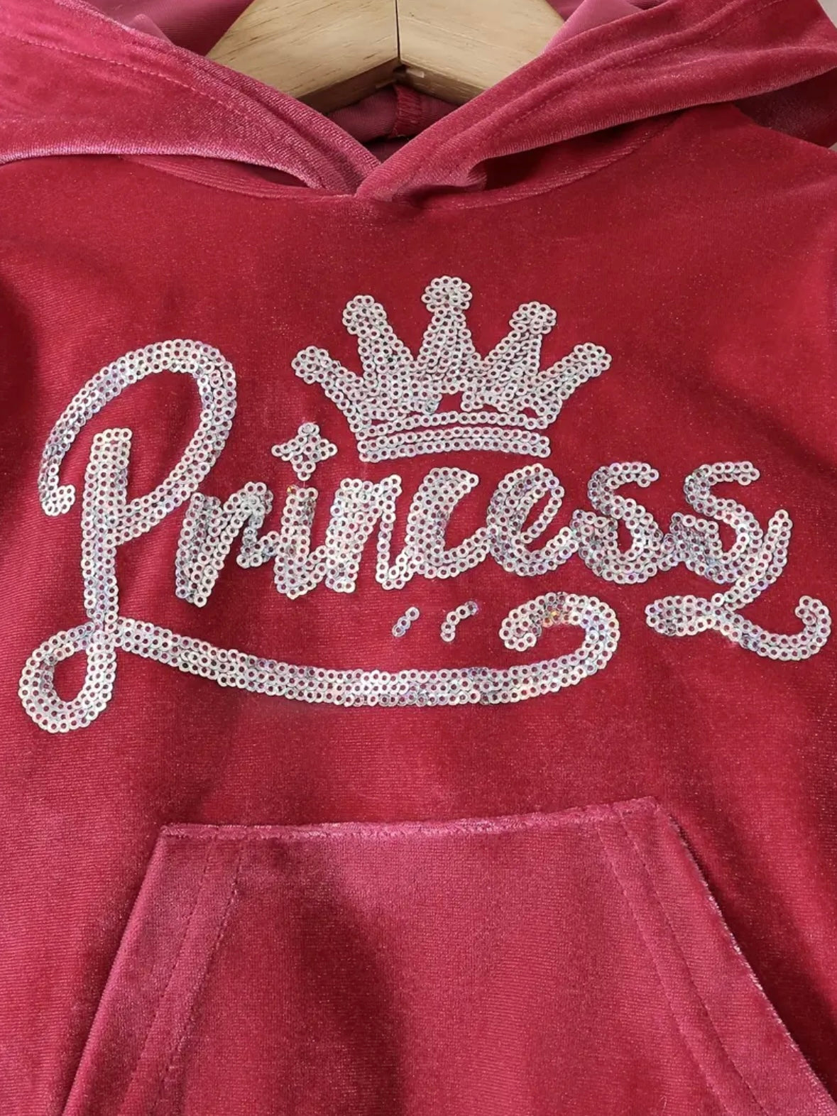 👑 Baby Girl “Princess” Velour Hoodie & Pants Set – Sizes 9–12M & 12–18M
