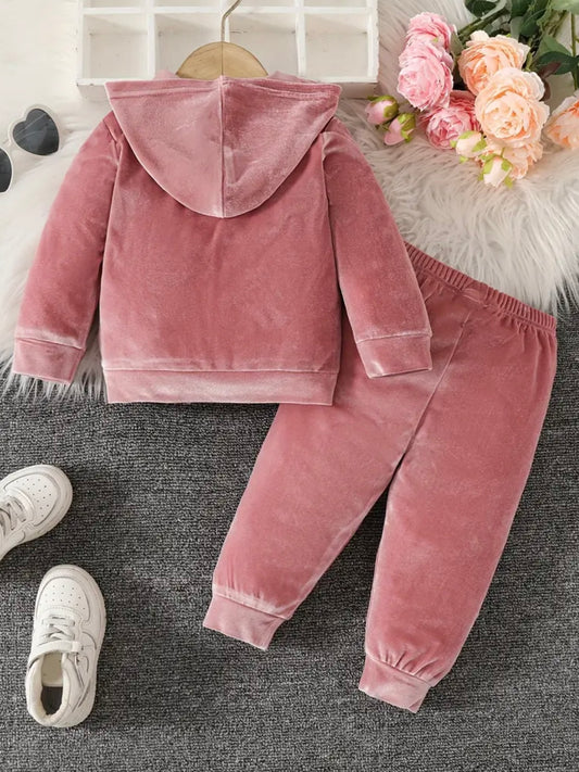 👑 Baby Girl “Princess” Velour Hoodie & Pants Set – Size : 12–18M