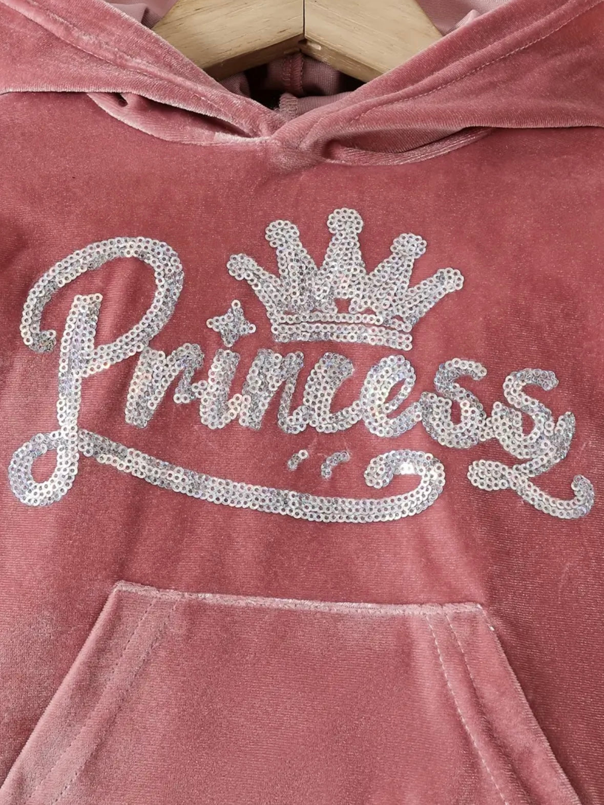 👑 Baby Girl “Princess” Velour Hoodie & Pants Set – Size : 12–18M